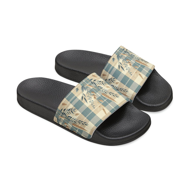 hippieartzone - Sky Plaid Harvest Women's PU Slide Sandals.