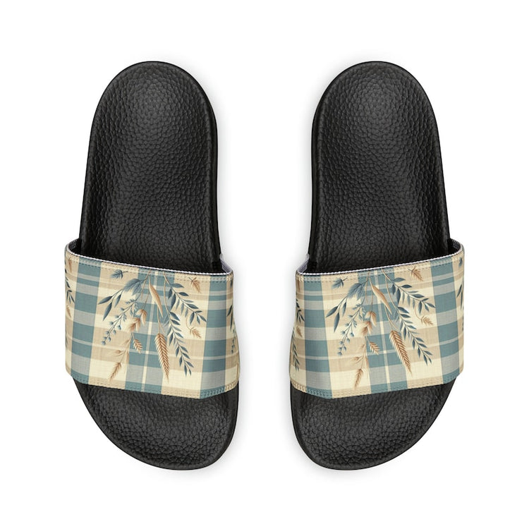 hippieartzone - Sky Plaid Harvest Women's PU Slide Sandals.