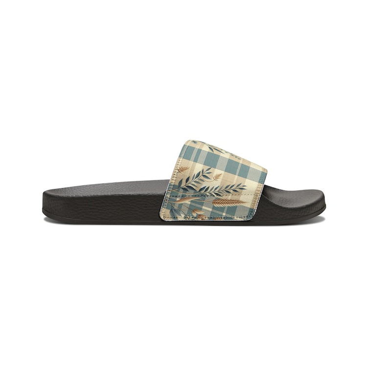 hippieartzone - Sky Plaid Harvest Women's PU Slide Sandals.