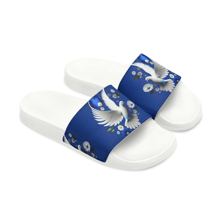 hippieartzone - Royal & Cream Dove Women's PU Slide Sandals.