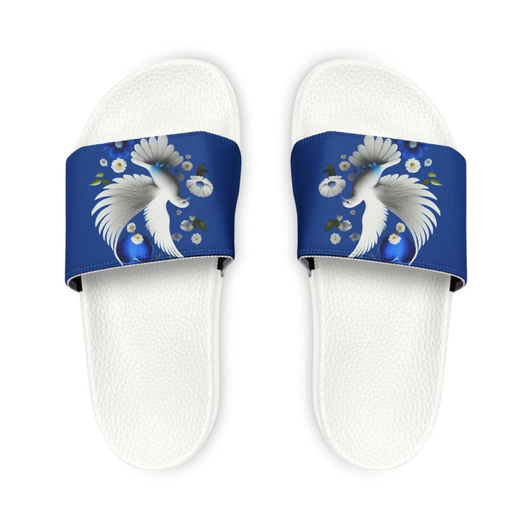 hippieartzone - Royal & Cream Dove Women's PU Slide Sandals.