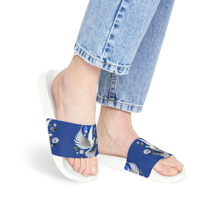 hippieartzone - Royal & Cream Dove Women's PU Slide Sandals.