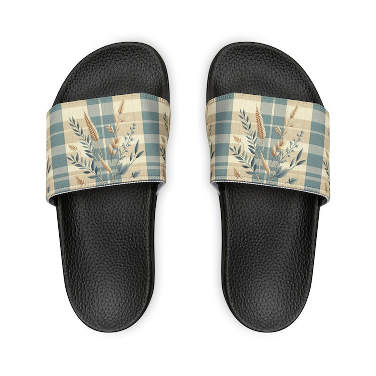 hippieartzone - Sky Plaid Harvest Women's PU Slide Sandals.
