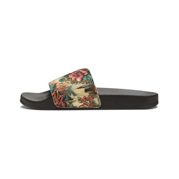 hippieartzone - Floral Graffiti Urban Jungle Women's PU Slide Sandals.