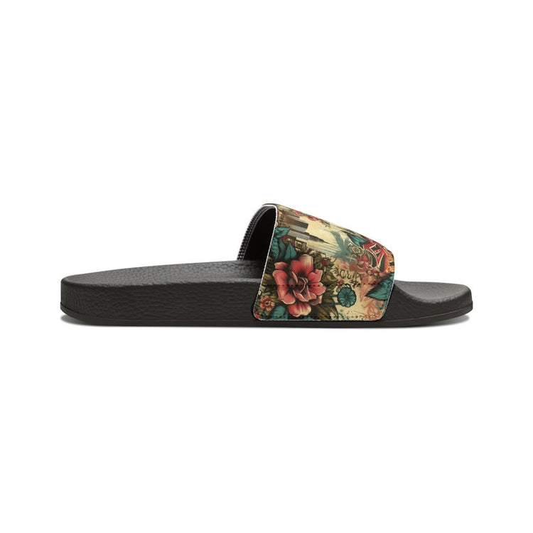 hippieartzone - Floral Graffiti Urban Jungle Women's PU Slide Sandals.