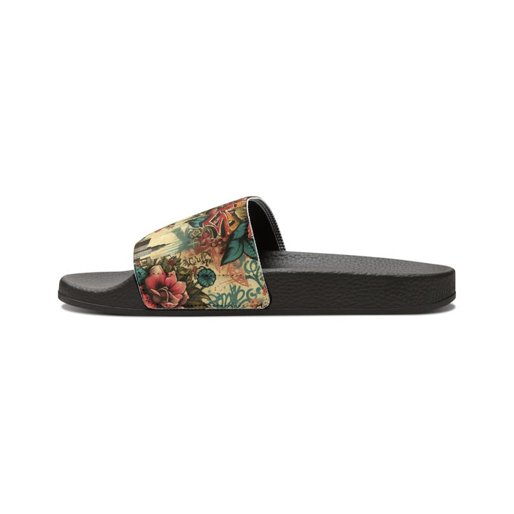 hippieartzone - Floral Graffiti Urban Jungle Women's PU Slide Sandals.