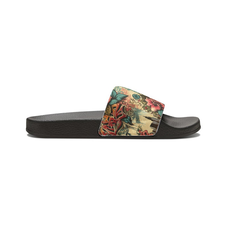 hippieartzone - Floral Graffiti Urban Jungle Women's PU Slide Sandals.