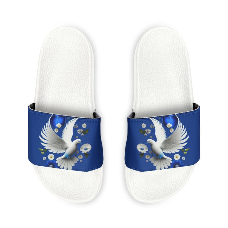 hippieartzone - Royal & Cream Dove Women's PU Slide Sandals.