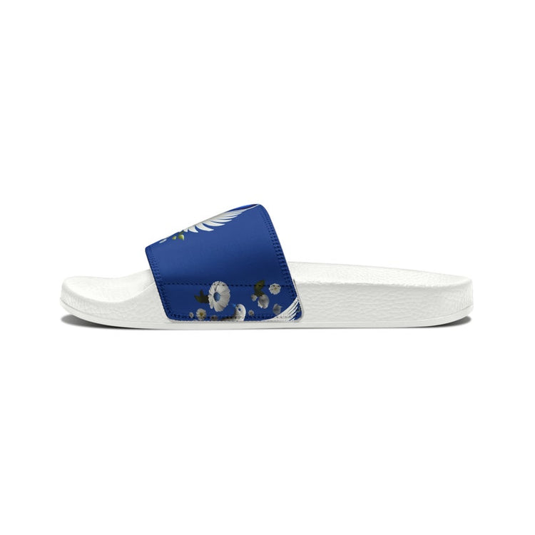 hippieartzone - Royal & Cream Dove Women's PU Slide Sandals.