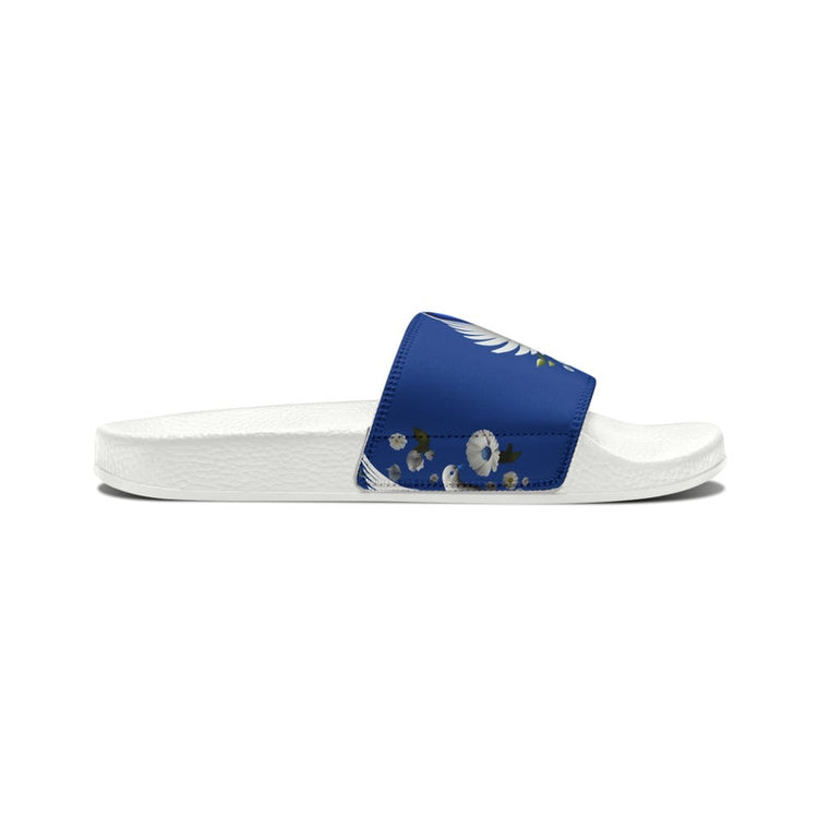 hippieartzone - Royal & Cream Dove Women's PU Slide Sandals.