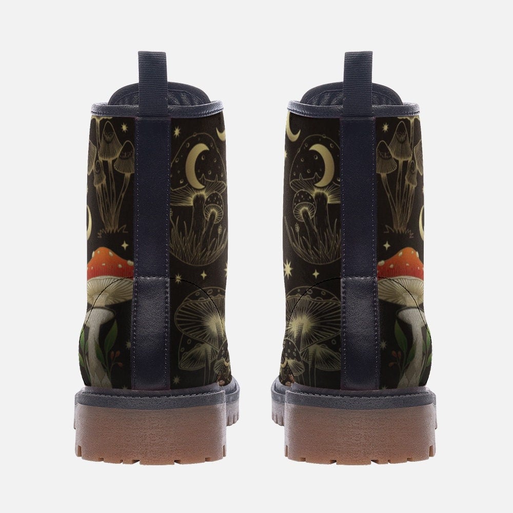 Hippie Art Zone - Gold Mushroom Gothic, Punk, And Combat Boots In Unisex