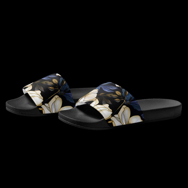 hippieartzone - Blue and White Slides Women's Flower Slides Flower Sandals