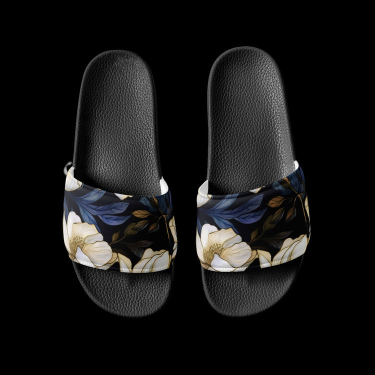 hippieartzone - Blue and White Slides Women's Flower Slides Flower Sandals