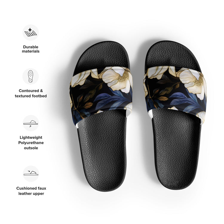 hippieartzone - Blue and White Slides Women's Flower Slides Flower Sandals