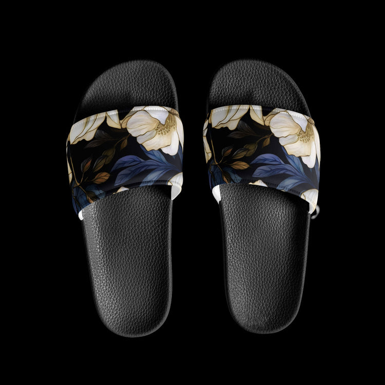 hippieartzone - Blue and White Slides Women's Flower Slides Flower Sandals