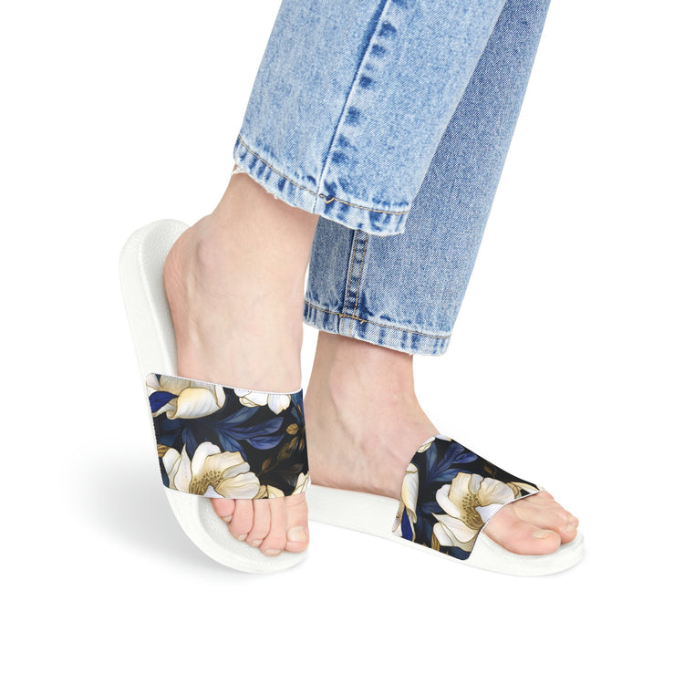 hippieartzone - White Flower Slides Women's Flower Slides Flower Sandals for Women Cute Summer Slides Cute Summer Sandals Summer Flip-Flops