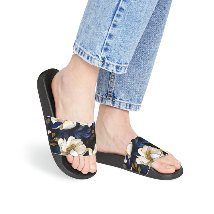 hippieartzone - White Flower Slides Women's Flower Slides Flower Sandals for Women Cute Summer Slides Cute Summer Sandals Summer Trip Flip-Flops