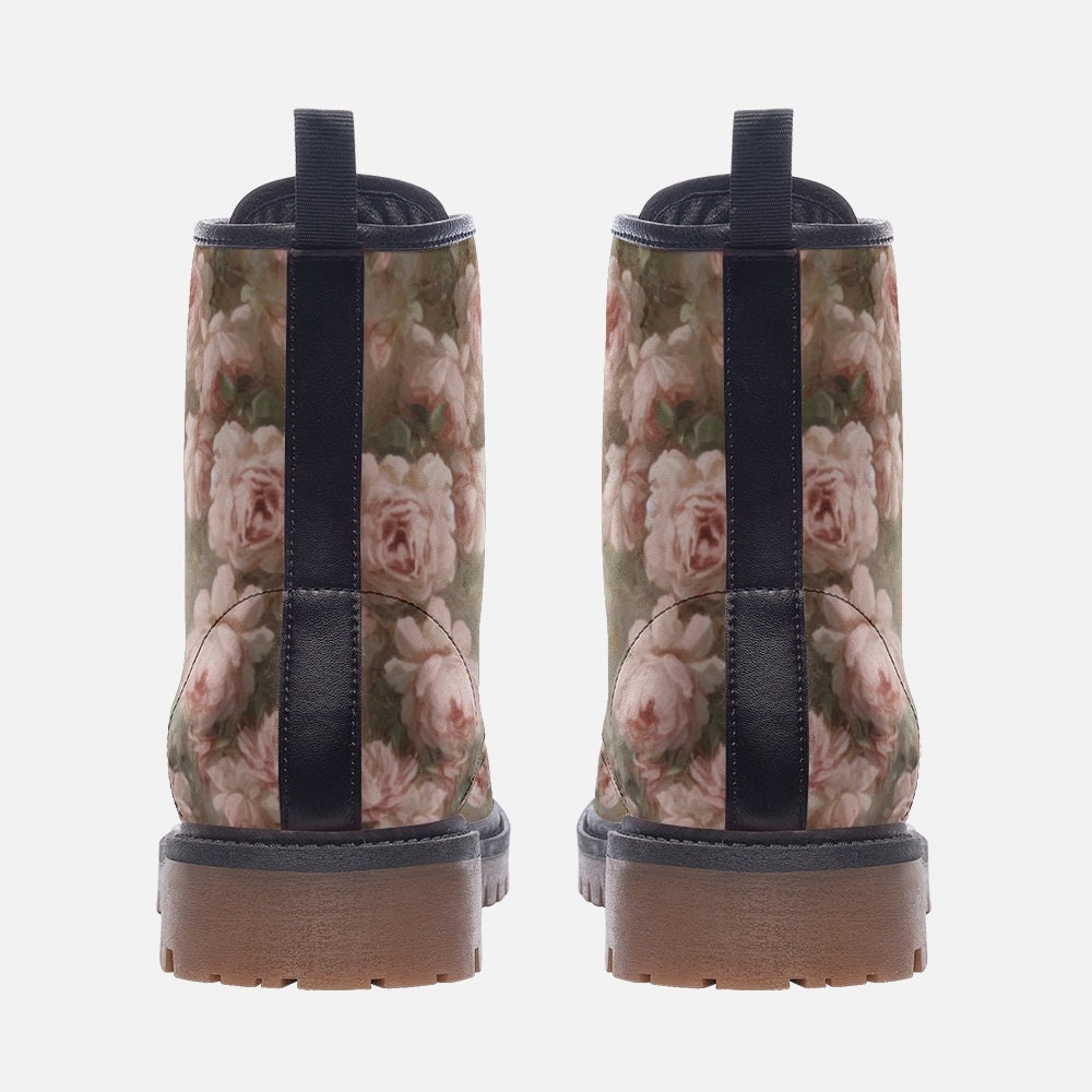 Hippie Art Zone - Pink Painted Roses Casual Leather Lightweight Boots