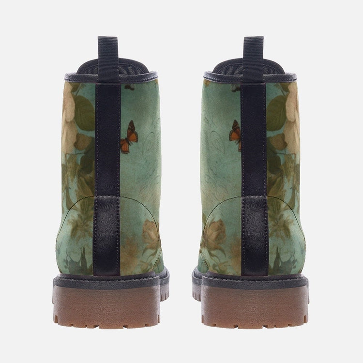 Hippie Art Zone - Green Floral Casual Faux Leather Lightweight Boots