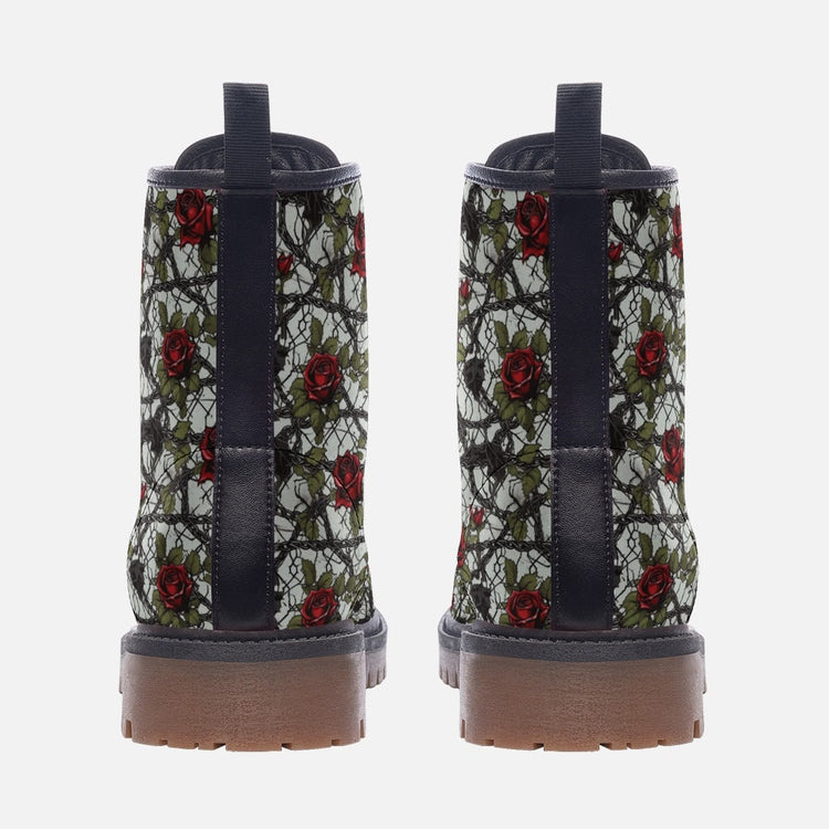 Hippie Art Zone - Barbed Wire Red Roses Boots | Unisex Casual Vegan Leather Lightweight Boots