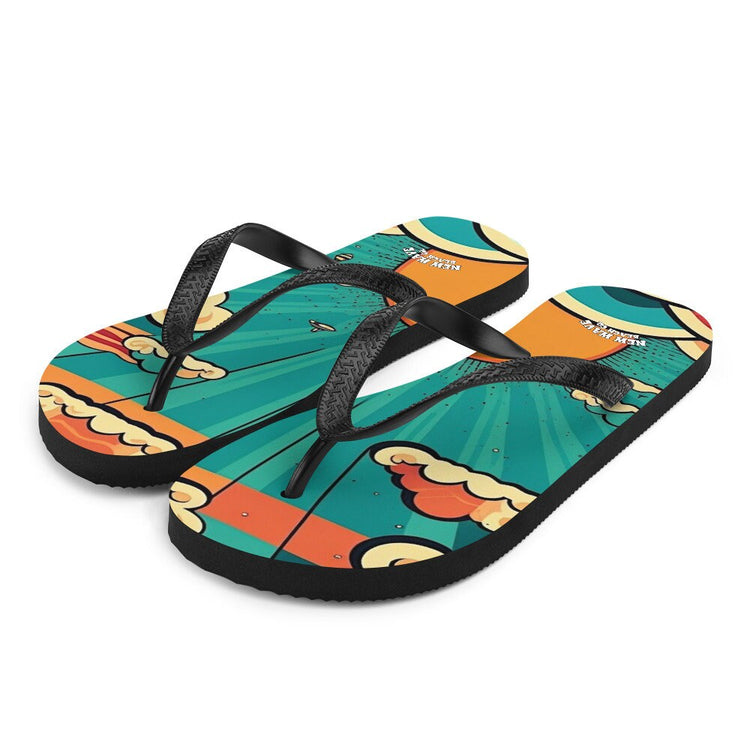 hippieartzone - Retro Cartoon Sunshine Sky Flip Flops Colorful