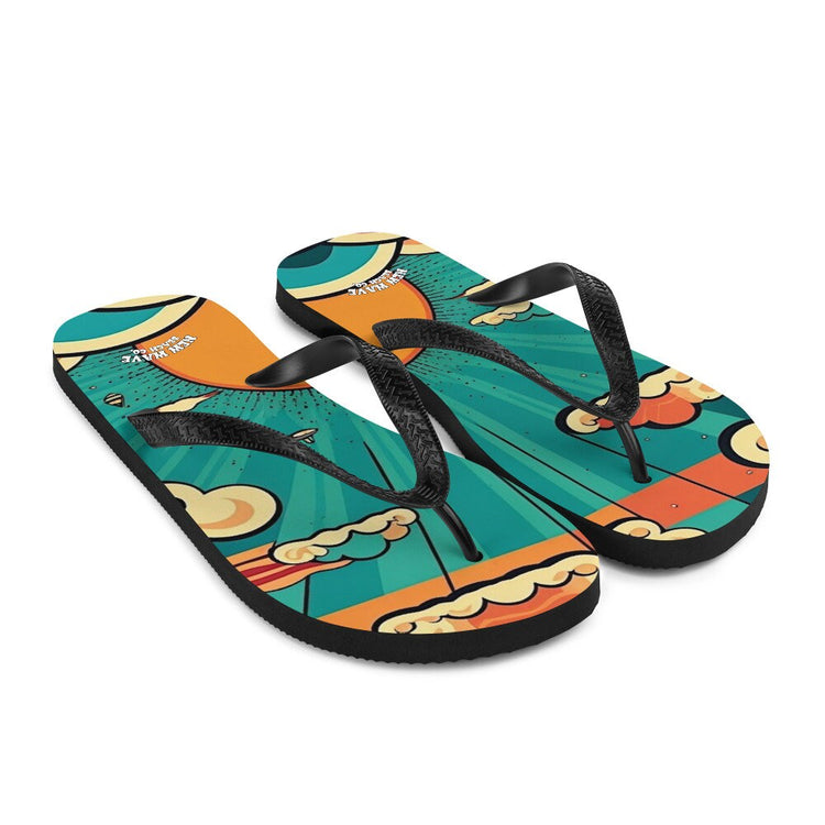 hippieartzone - Retro Cartoon Sunshine Sky Flip Flops Colorful