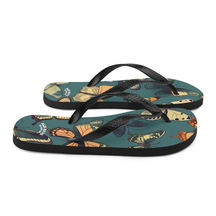 hippieartzone - Blue Vintage Butterfly Flip Flops Colorful