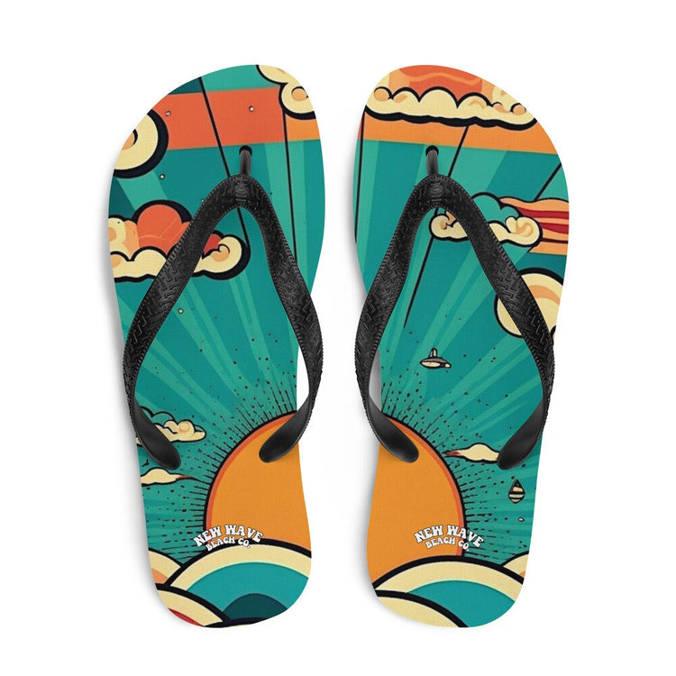 hippieartzone - Retro Cartoon Sunshine Sky Flip Flops Colorful