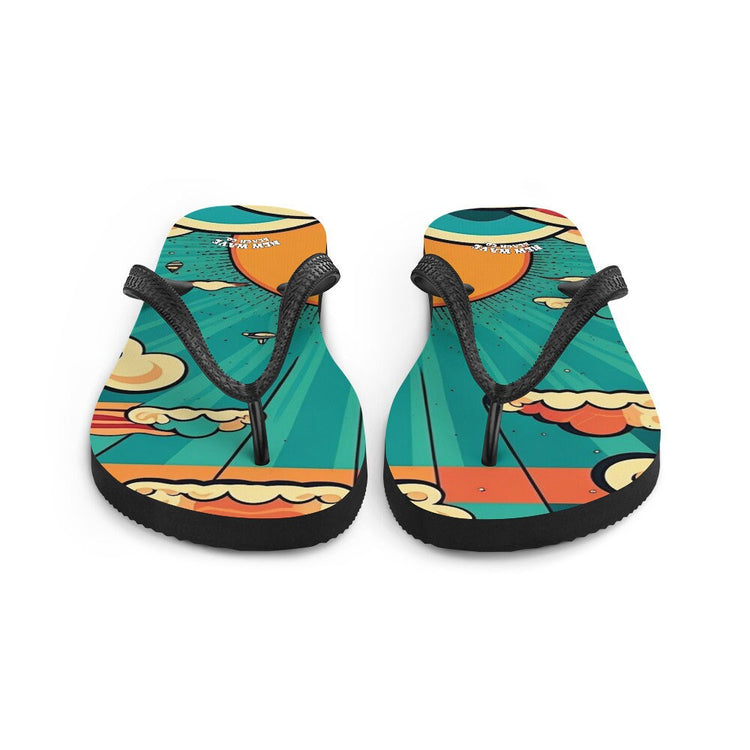hippieartzone - Retro Cartoon Sunshine Sky Flip Flops Colorful