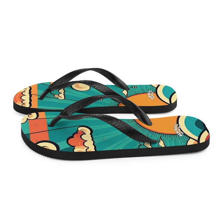 hippieartzone - Retro Cartoon Sunshine Sky Flip Flops Colorful