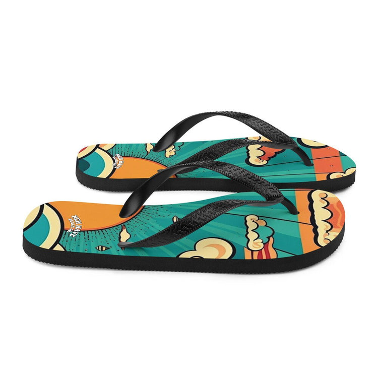 hippieartzone - Retro Cartoon Sunshine Sky Flip Flops Colorful