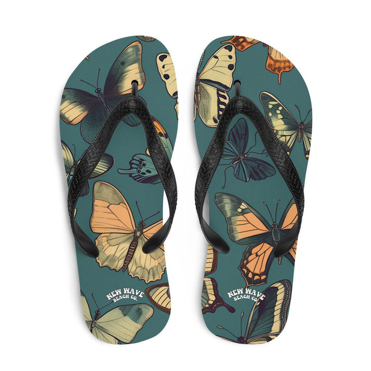 hippieartzone - Blue Vintage Butterfly Flip Flops Colorful