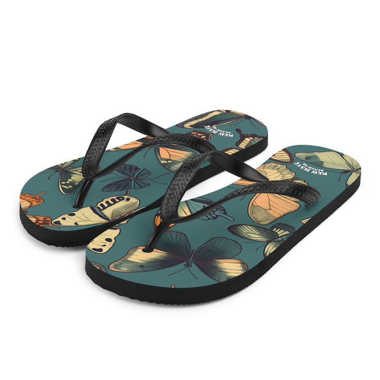 hippieartzone - Blue Vintage Butterfly Flip Flops Colorful