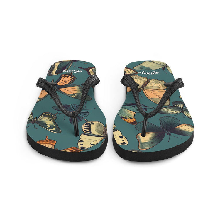 hippieartzone - Blue Vintage Butterfly Flip Flops Colorful