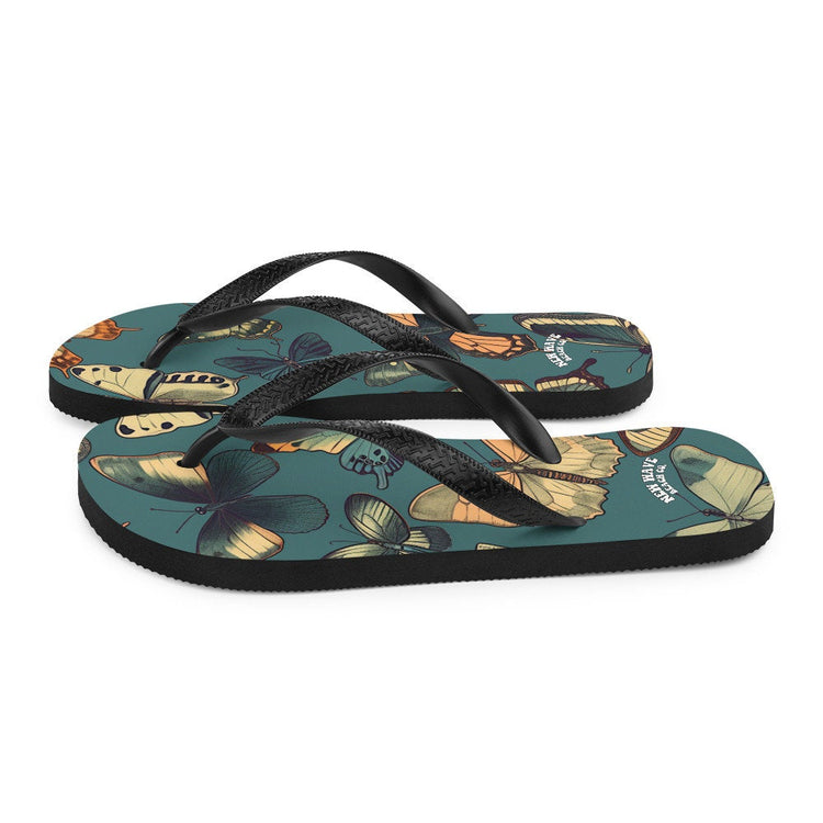 hippieartzone - Blue Vintage Butterfly Flip Flops Colorful