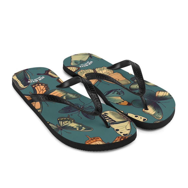 hippieartzone - Blue Vintage Butterfly Flip Flops Colorful