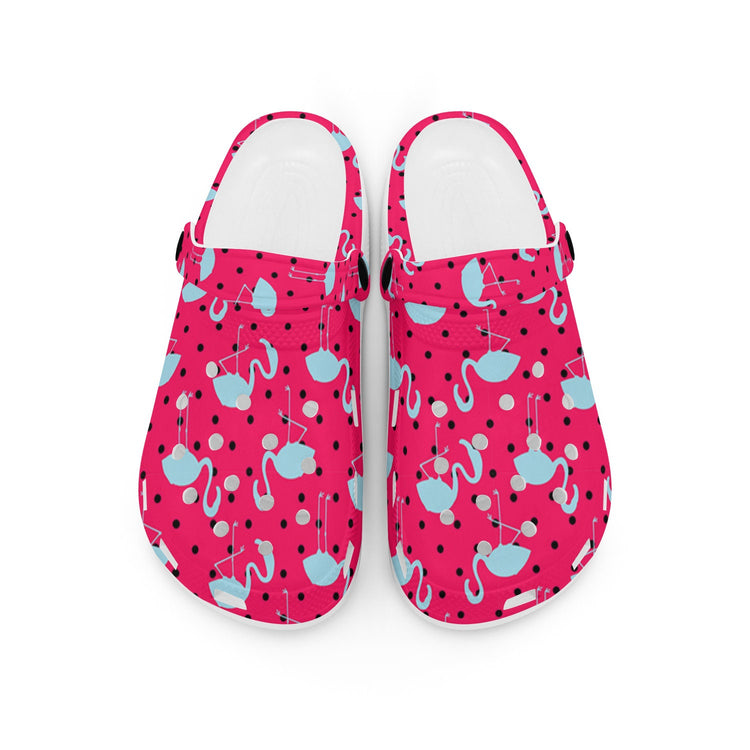 hippieartzone - Flamingo Pink Polka Unisex Classic Clogs for Men and Women