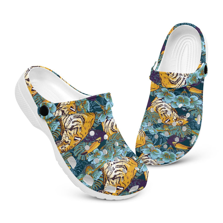 hippieartzone - Floral Tigers Animal Clogs for Men and Women
