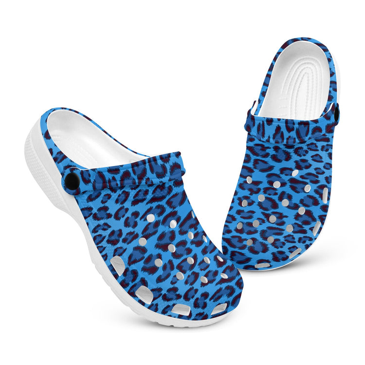 hippieartzone - Blue Leopard Animal Clogs for Men and Women