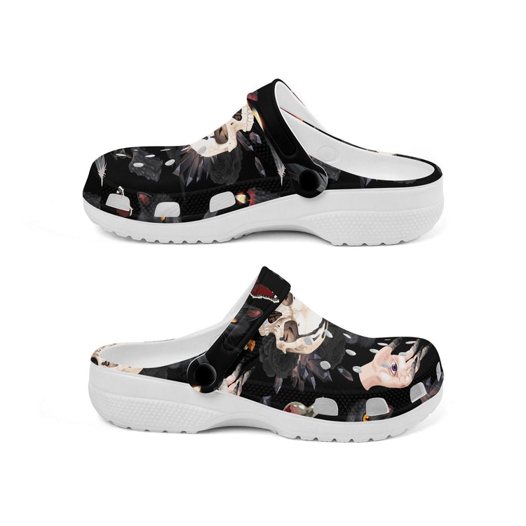 hippieartzone - Gothic Cat Raven Potion and Skull Clogs for Men and Women, printed clogs, ,