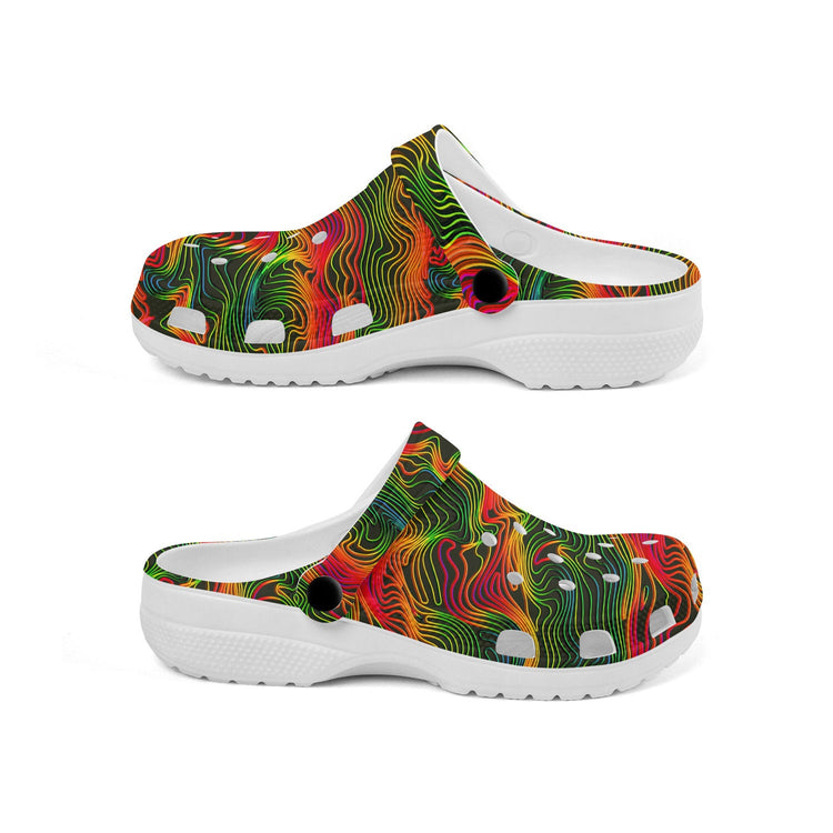 hippieartzone - Retro Psychedelic Curved Line Clogs for Men and Women, printed clogs, , , abstract shoes, retro print