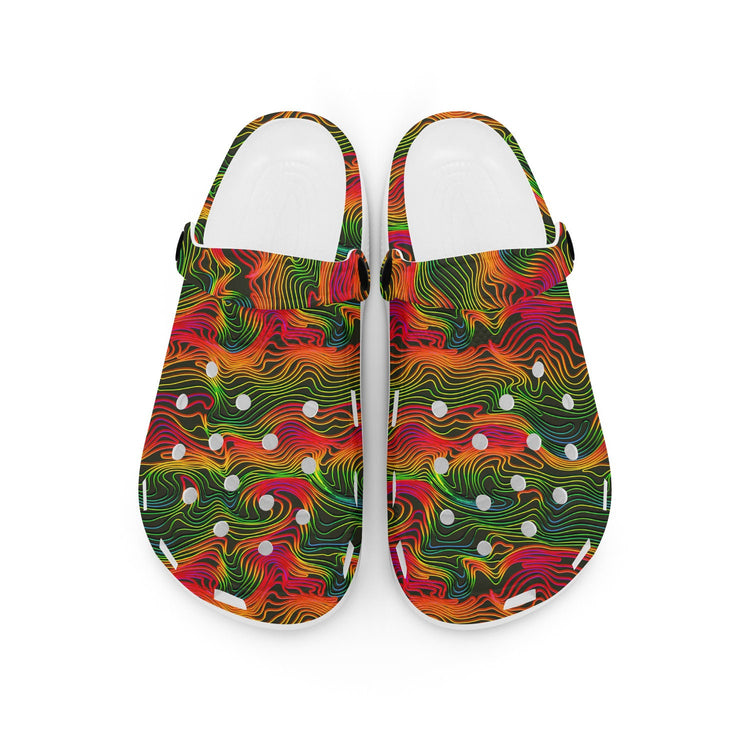 hippieartzone - Retro Psychedelic Curved Line Clogs for Men and Women, printed clogs, , , abstract shoes, retro print
