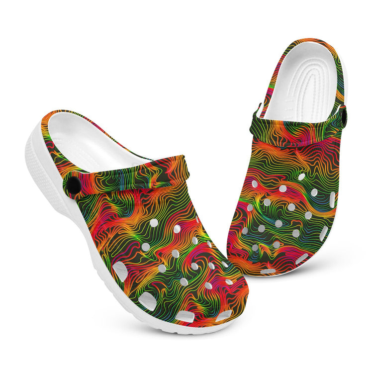 hippieartzone - Retro Psychedelic Curved Line Clogs for Men and Women, printed clogs, , , abstract shoes, retro print