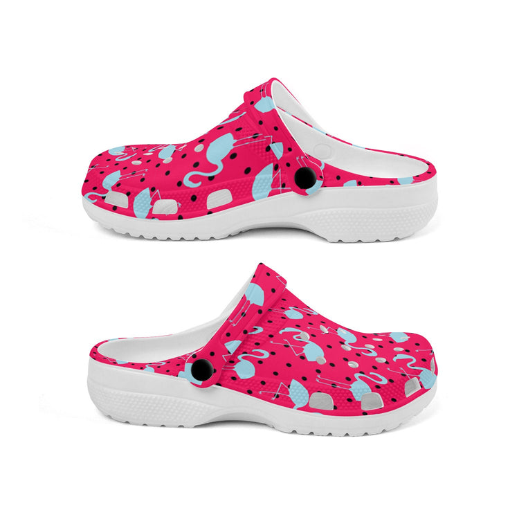 hippieartzone - Flamingo Pink Polka Unisex Classic Clogs for Men and Women
