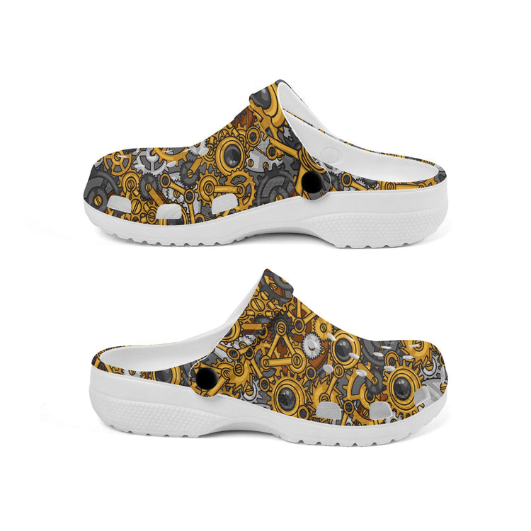 hippieartzone - Metal Gears Steampunk Clogs for Men and Women, printed clogs, ,