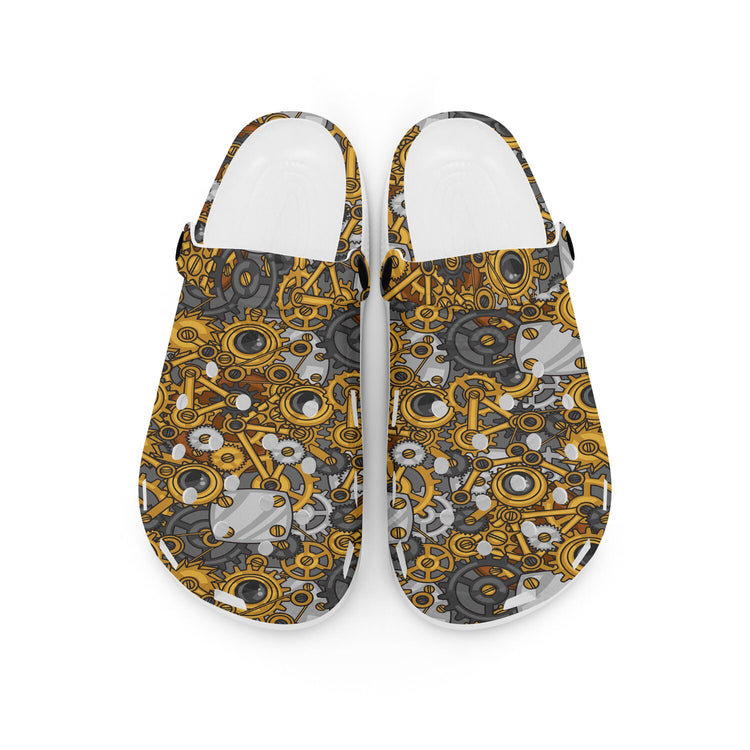 hippieartzone - Metal Gears Steampunk Clogs for Men and Women, printed clogs, ,