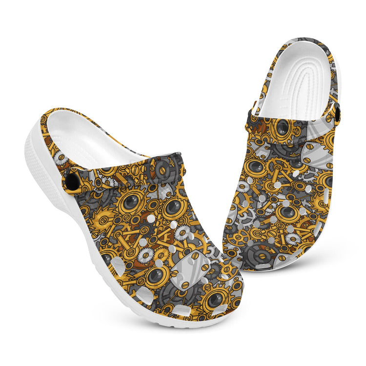hippieartzone - Metal Gears Steampunk Clogs for Men and Women, printed clogs, ,