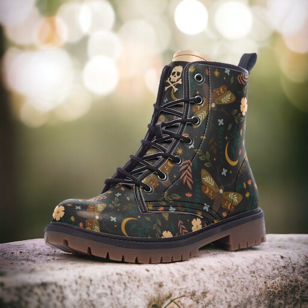Hippie Art Zone - Moths & Flowers / Gothic, Punk, Combat Boots In Unisex