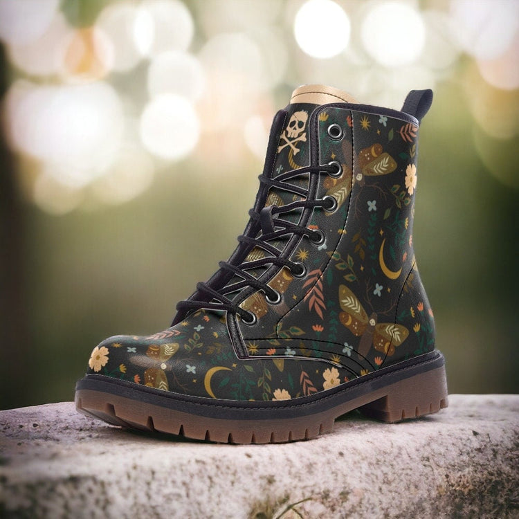 Hippie Art Zone - Moths & Flowers / Gothic, Punk, Combat Boots In Unisex