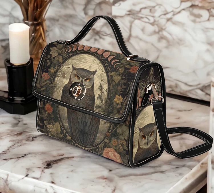 Owl Moon Dark Academia Witchy Canvas Satchel Handbag For Boho Hippie